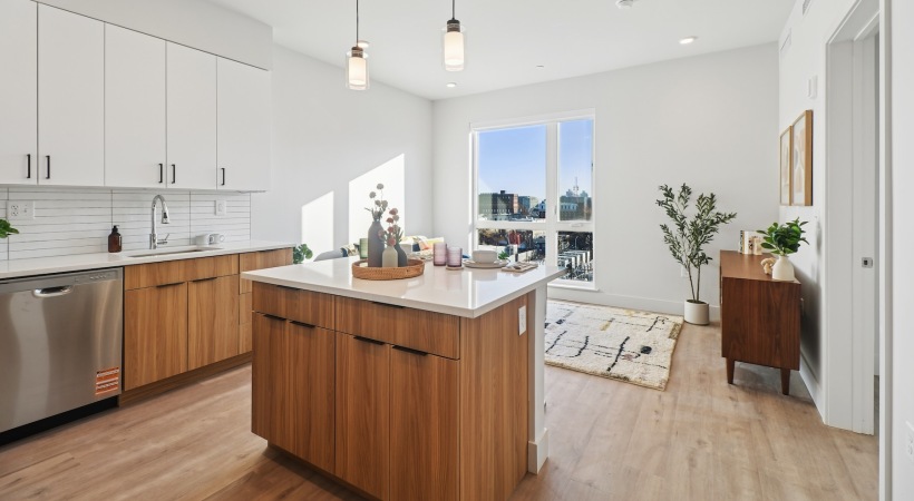 a kitchen with an island